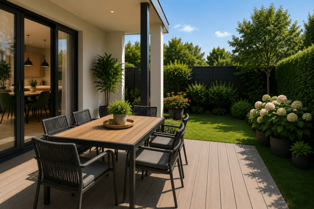 Terrasse mit Garten KI visualisiert